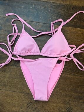 Women's Pink Triangle Tie Bikini Set
